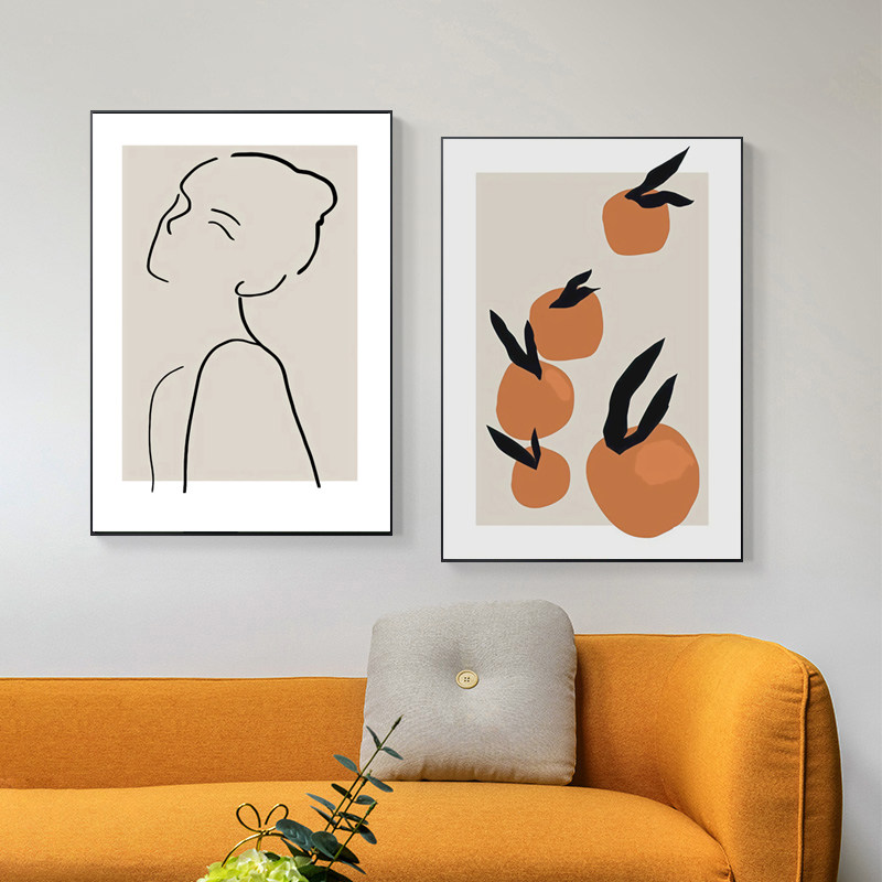 速发风格抽背线条墙物装饰画画芯油画布喷绘自粘象胶贴画人画挂画