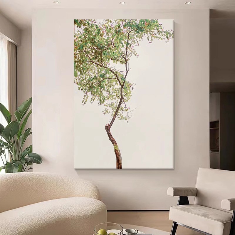 现货速发小清新绿色叶子树木挂画客厅装饰画玄关卧室抽象小众艺术图片