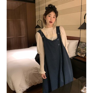 速发式码件美大复古A字连衣裙吊带长裙梨形身材两装套