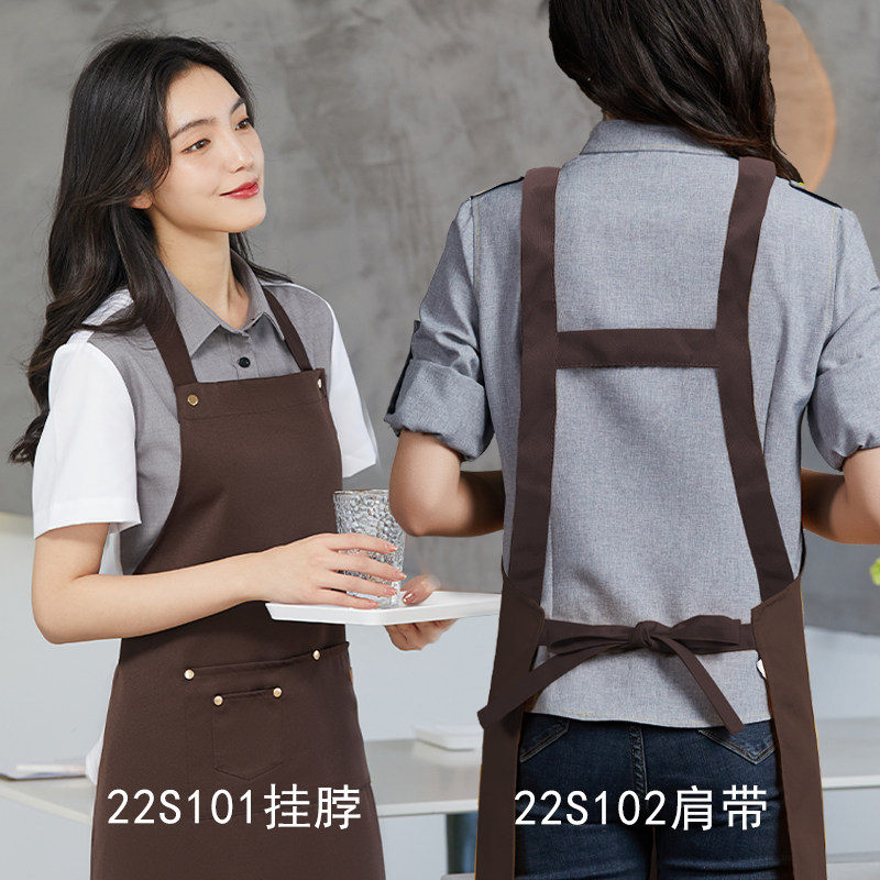 现货餐饮a防水围裙定制logo印字女水果花艺奶茶烧烤店专用工作服