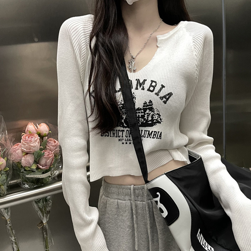 速发独内别身性感低领小衫特搭打底减龄紧致短款配阔腿裤的上衣秋