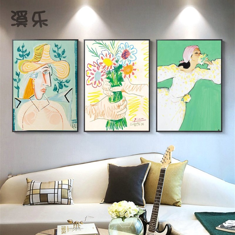 速发毕加索Pa象抽o欧物客厅装饰画组合人式插画小众民宿挂画