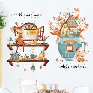 速发可爱儿房墙贴纸橱柜冰箱兔子小鹿小太幼窗假厨园教室布置