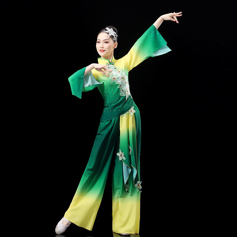 速发古典舞演出服飘逸中国风茉莉花扇子舞蹈服装咏荷秧歌广场舞套