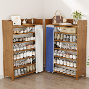 速发免安装竹架鞋挡帘家用门口鞋柜实木简易多层折叠宿舍分层隔板