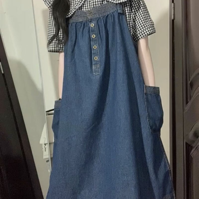 速发温个系炸街套乖牛仔背带裙夏奶系小柔子穿搭吊带连衣裙两件奶