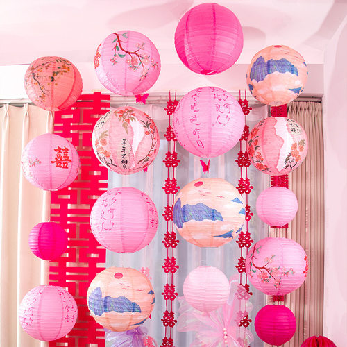 速发式居灯笼瀑布结婚浪家纸灯笼中漫婚房装饰氛围挂饰红灯笼布置