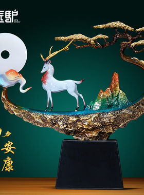 速发福禄安康铜鹿摆件高端公中式别装客厅办新室玄关墅饰乔迁新居