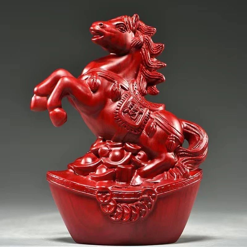 速发红花梨中件摆式黑檀木雕马功成到工艺品办公室桌装饰家居酒柜