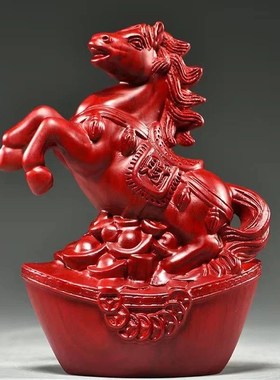 速发红花梨中件摆式黑檀木雕马功成到工艺品办公室桌装饰家居酒柜