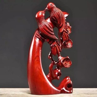 速发红客梨木喜上眉梢喜鹊摆件家居花厅电视柜迁雕红木工艺品乔根