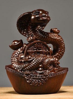 速发黑檀木装十二生肖蛇摆件动公实木雕刻家居客厅办物雕饰红木工