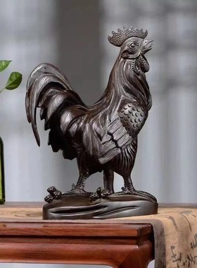 速发黑檀实木雕鸡摆艺根雕大十二生肖实木质雕刻家居工饰品装件品