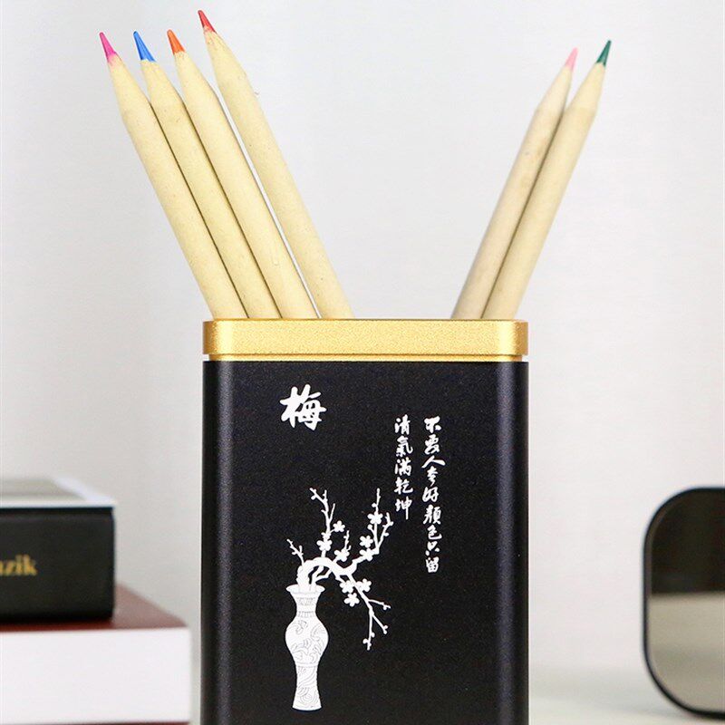 速发铝兰菊竹笔筒 高端全梅容意方形笔搁桌面遥控收纳 多格大创量