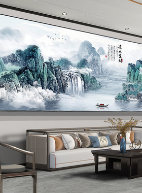 速发新中式景水画客挂沙发背山墙装饰中国风景大气壁画办公室厅画