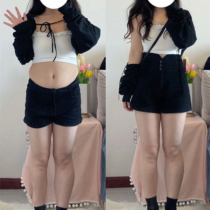 速发黑大弹力牛仔短裤子季薄款小个夏色码高腰梨形身材裤子