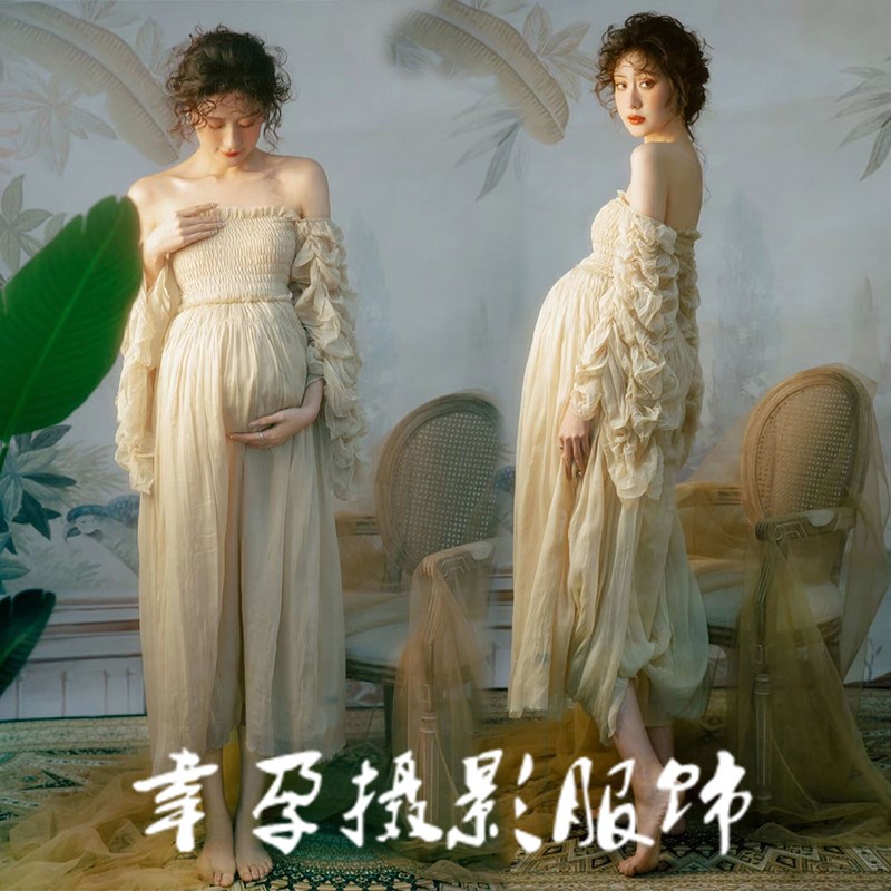 速发高楼主题艺妇照服装新款孕妈孕术照飘逸优雅影级感孕妇照摄影