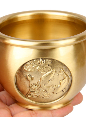 速发缸连年聚余款铜 摆件 铜聚宝盆缸摆件 铜有宝盆摆件