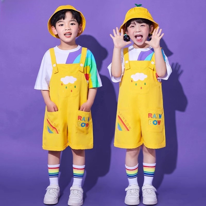 速发六一少儿表演服装彩虹可爱背带裤演出服套装园儿幼毕照业衣服