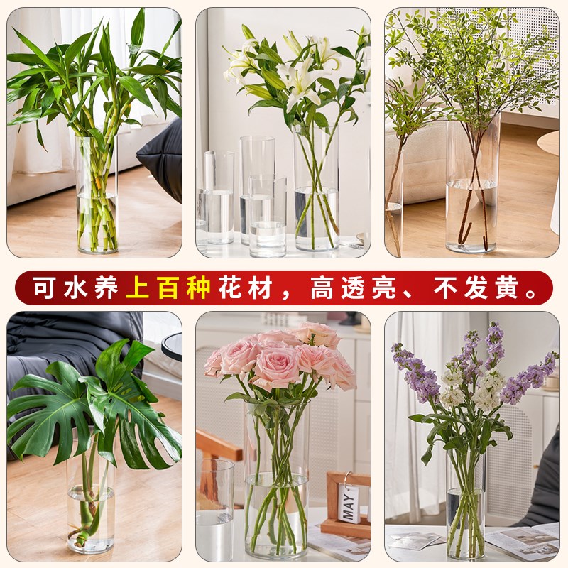 速发亚克力防摔花瓶摆件客厅插花长枝插玫瑰百合富贵竹水培器皿仿