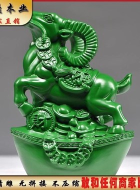 速发绿色木质山羊摆件十刻生肖家财羊雕二福居客厅装饰红木工艺品