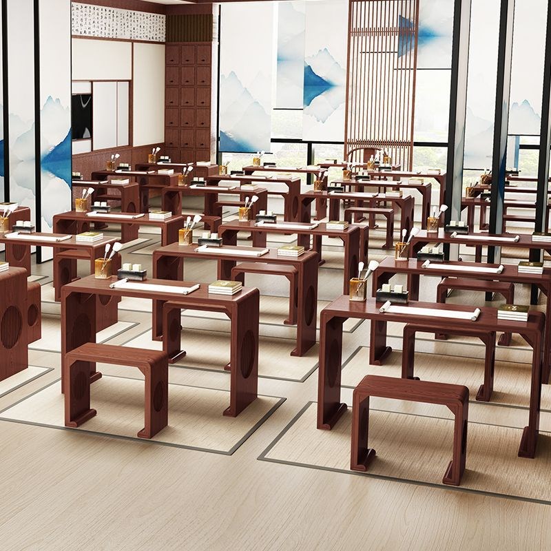速发#学校学生学习国学桌仿古毛笔茶桌中式围棋桌字艺桌实木课桌