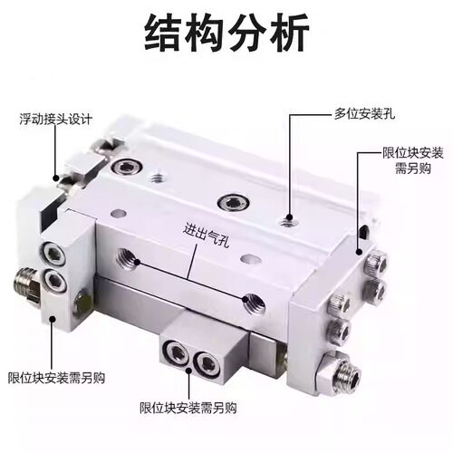 速发滑台气缸带两端限位器MDX-BM26*8*2012*016*40*25*50*75*100