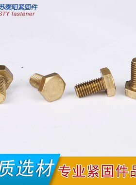 6MM 黄铜外六角螺栓 铜外六角螺丝x 铜螺丝 M6*8/10/12/14/16-50