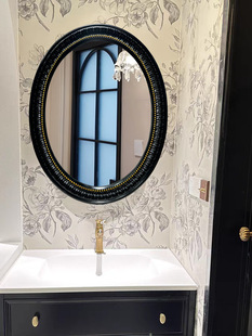 法式复古化妆镜带灯黑色梳妆台壁挂中古风卫生间浴室镜子挂墙