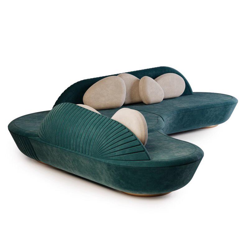 北欧现代简约创意整装弧形沙发不锈钢异形网红轻奢半圆丝绒家具