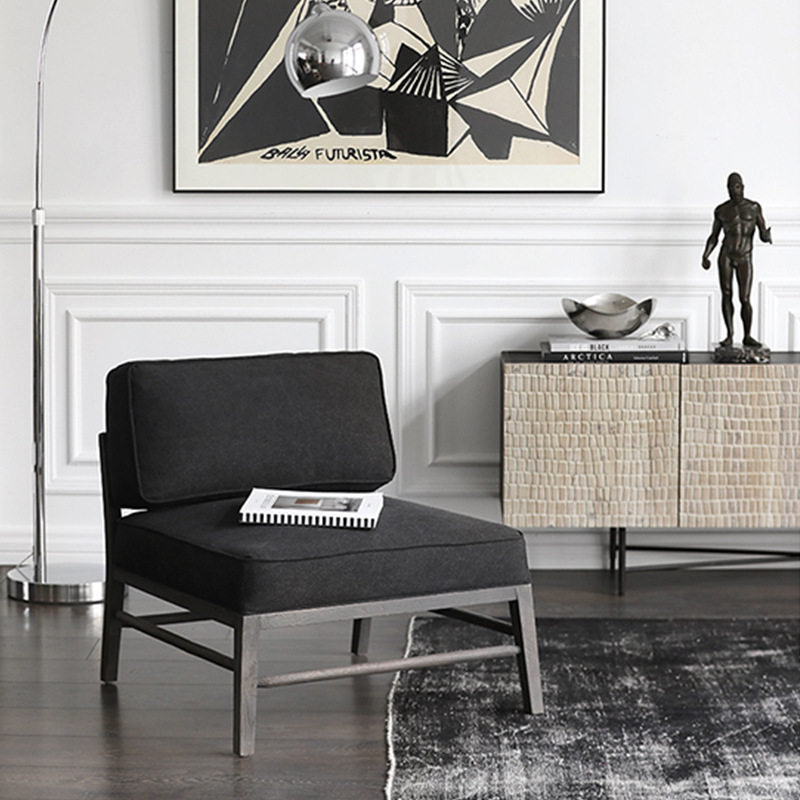 北欧简约现代乡村客厅实木布艺沙发别墅样板间单人沙发休闲椅家具