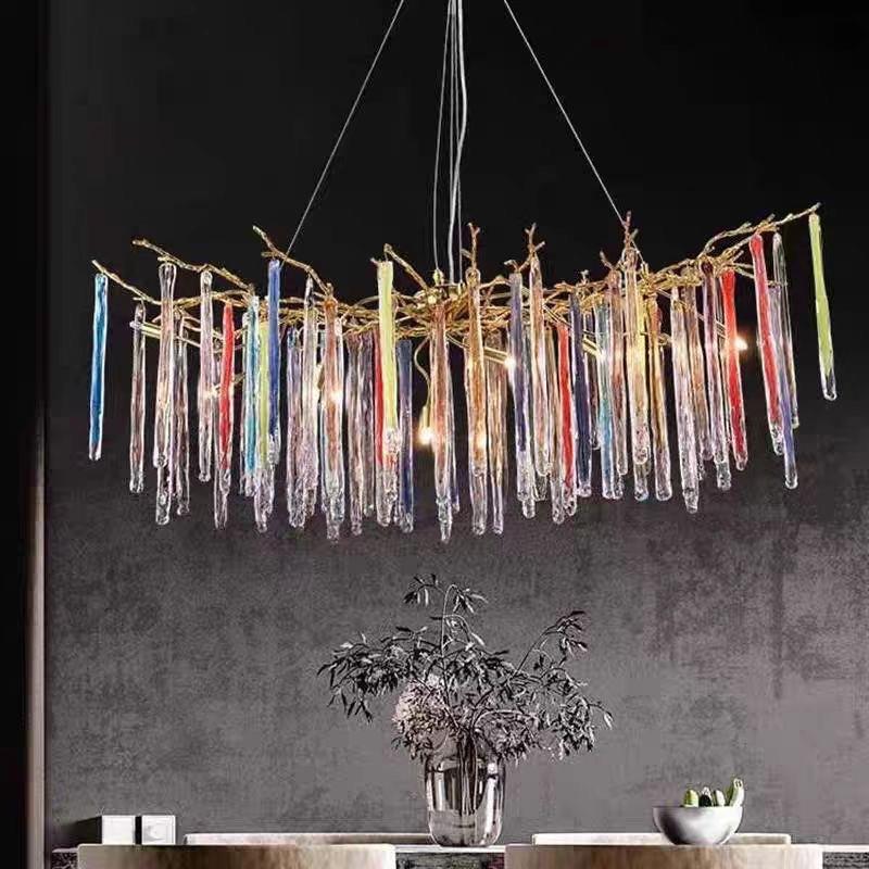 直销后现代轻奢水晶吊灯法式创意客厅灯彩色冰条卧室餐厅吊灯
