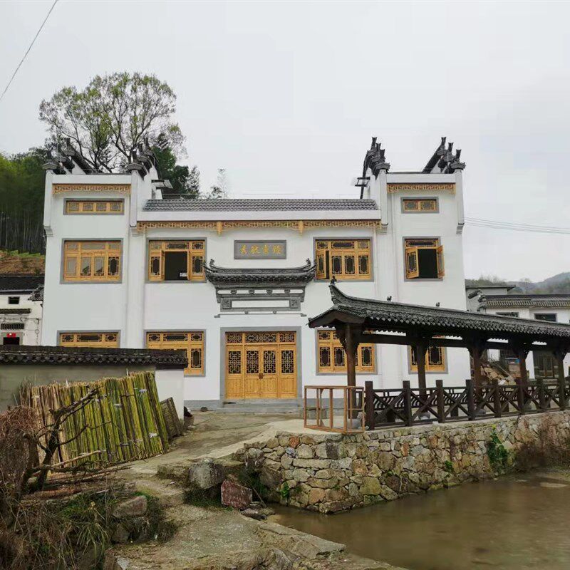徽派砖雕浮雕影壁墙迎宾墙仿古小青瓦青砖板瓦T筒瓦仿古门楼安装