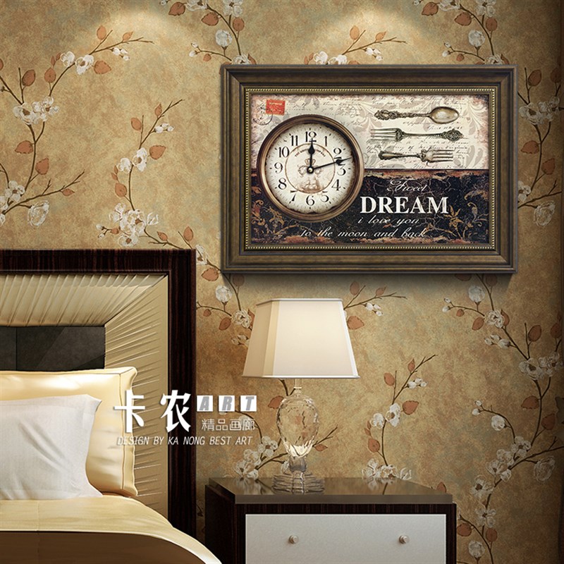 美式客厅餐厅钟表 太阳机芯x静音扫秒 欧式复古怀旧 带框挂钟