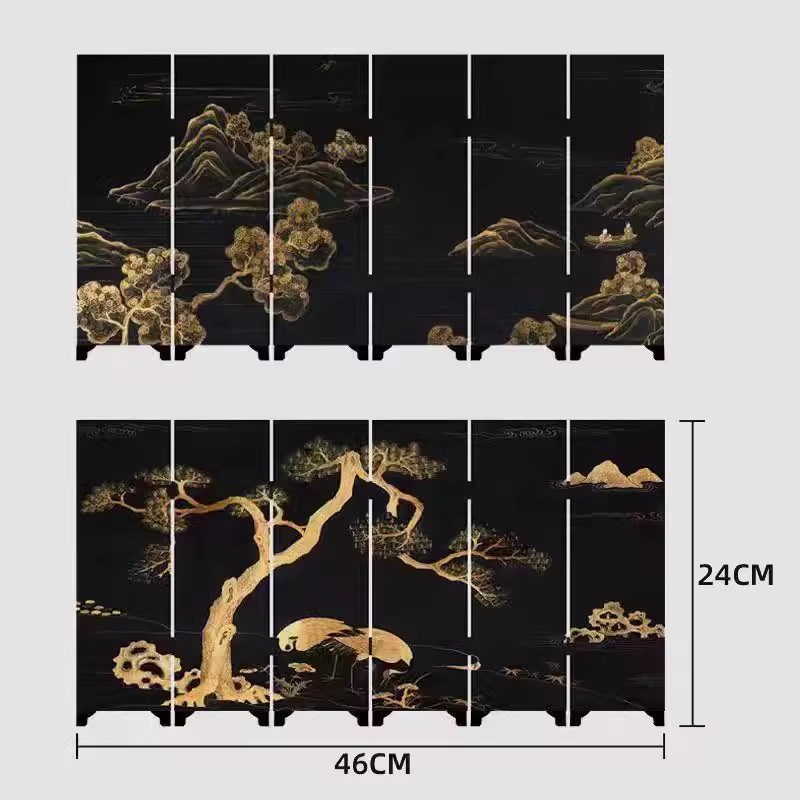 茶空间文创双面小屏风摆件仿古复D古茶台漆器摆件茶道配件礼盒装