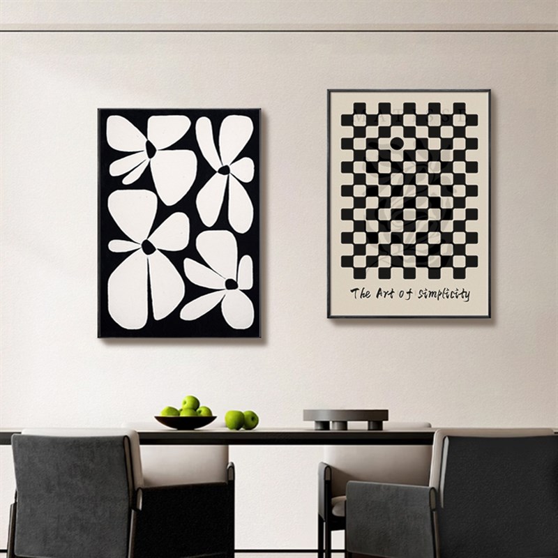 黑白抽象客厅装饰画复古挂画vins风小众个性卧室桌面摆台画玄关画