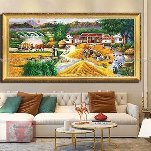稻田手绘五谷丰收图田o园风景油画客厅办公室家居会所别墅酒店挂