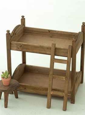 可拆卸新c生儿满月欧式田园做旧双胞胎高低床上下铺摄影道具床摆