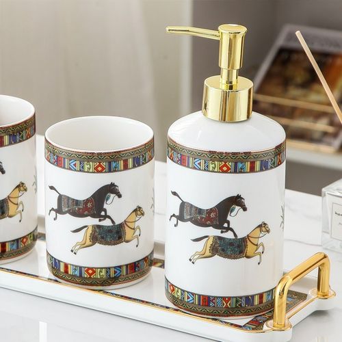 欧式卫浴洗漱用品套装马图六件套陶瓷卫生间浴室R牙刷牙漱口杯用