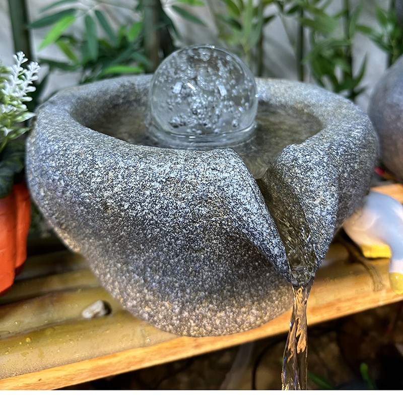 仿真石臼石磨转运水晶球流v水造景过滤水缸古法养鱼树脂材质摆件