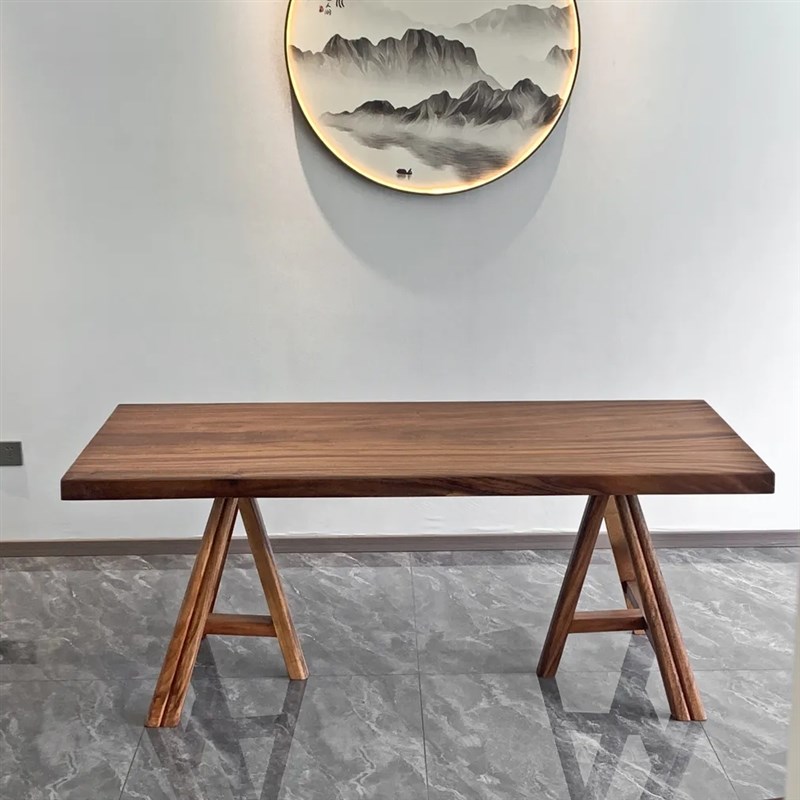 胡桃木桌腿实木Ak字斜三角支架大板茶桌茶台腿原木桌腿餐桌支撑架