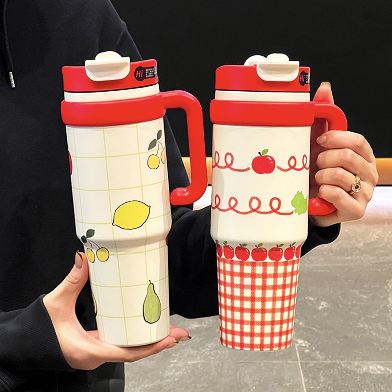 巨无霸吸管保温杯大容量高颜值双饮水壶I冰霸杯316不锈钢学生户外