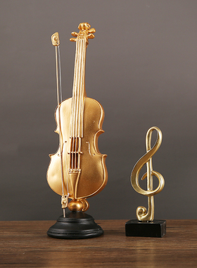 复古轻奢金色小提琴摆件家居装饰品E客厅电视柜乐器音乐树脂工艺