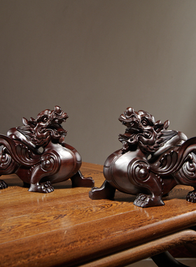 黑檀木雕貔貅摆件实木大s号一对客厅家居办公室装饰开业送礼工艺