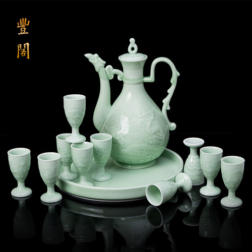 陶瓷酒具套装f白酒杯家用酒壶中式分酒器仿古代高脚杯小酒盅清酒