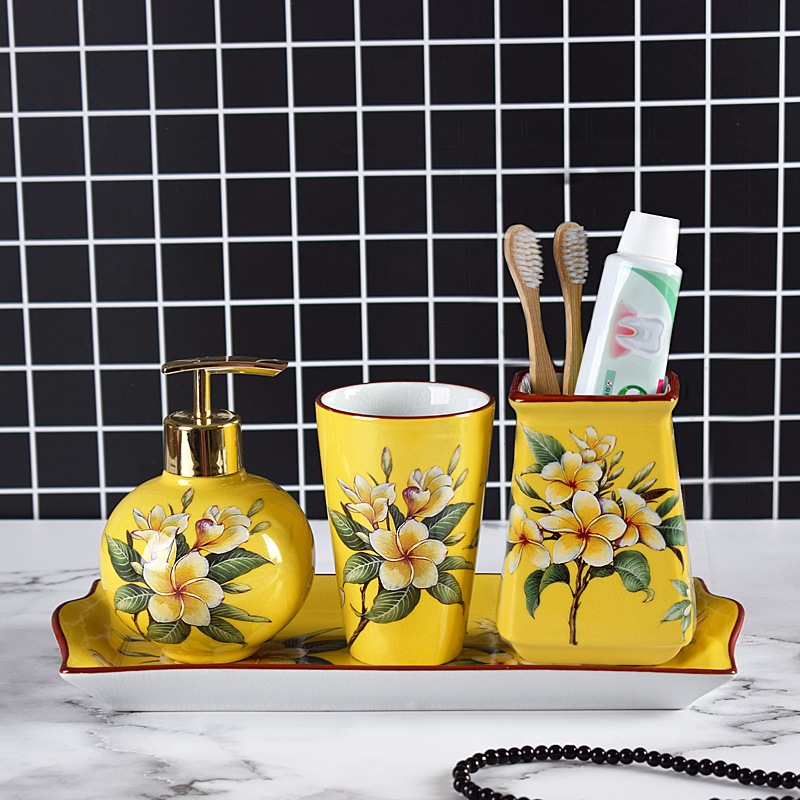 美式陶瓷漱口杯浴室n套件中式卫生间牙杯洗漱套装卫浴牙刷架肥皂