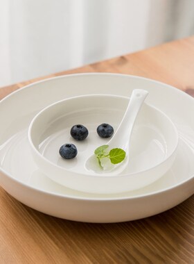 盘子菜盘家用白色骨瓷碟子陶瓷圆盘深盘组合套装微波Y炉菜碟炒菜