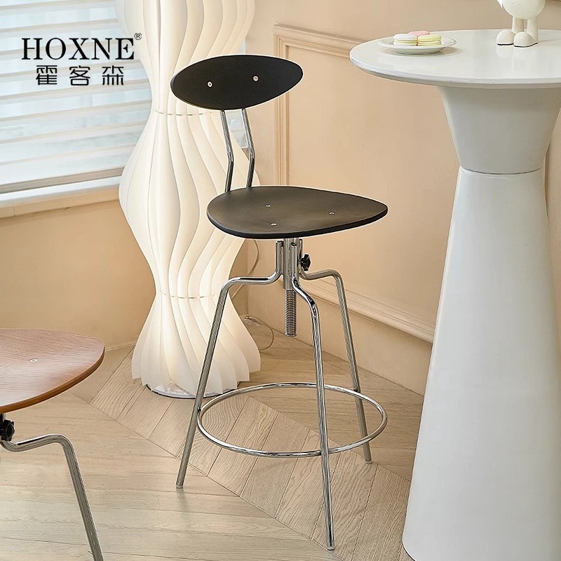 霍客森北欧复古吧台椅子家用靠背高脚凳酒吧咖啡厅可升降前台吧椅