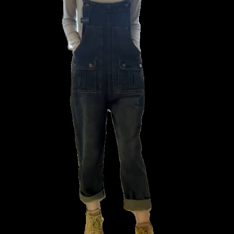 梨形身材大码女装牛仔背带裤子女2024夏季新款宽松显瘦九分吊带裤