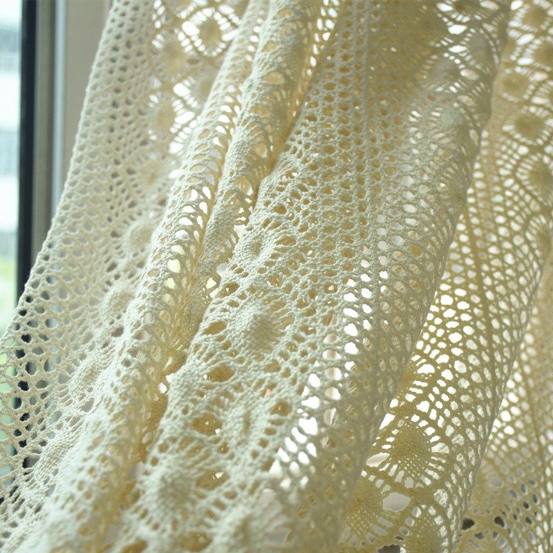 美式仿钩针拼接窗帘田园镂空客厅阳台卧室飘窗居家布艺